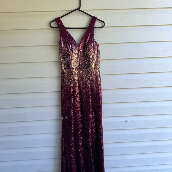 Crystal Doll Burgundy Sequin Maxi Dress - Picture 1 of 2